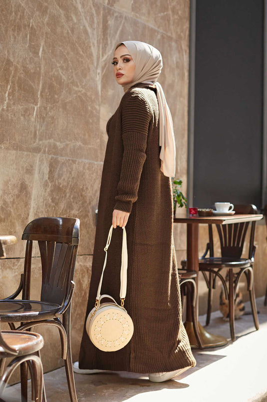 Ensemble cardigan tricoté couleur café
