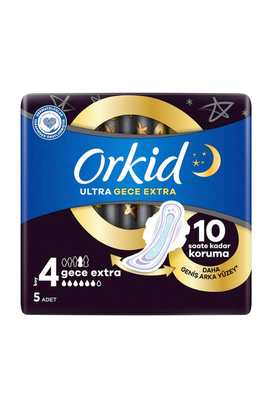 Orkid Ultra Gece Serviettes Hygiéniques Extra Longues Taille 4 - Paquet De 5