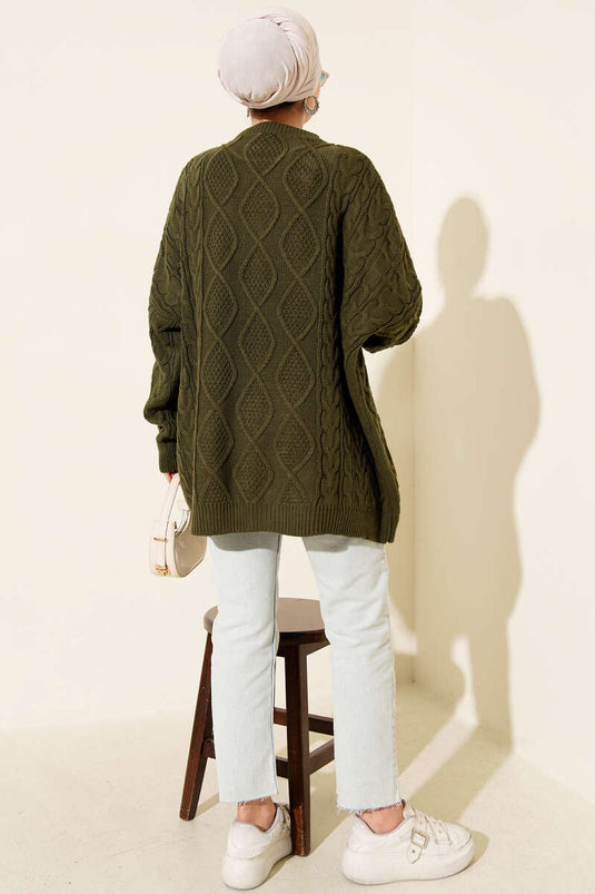 Maglione lavorato a maglia color cachi