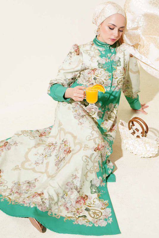 Robe boutonnée à motif authentique vert amande