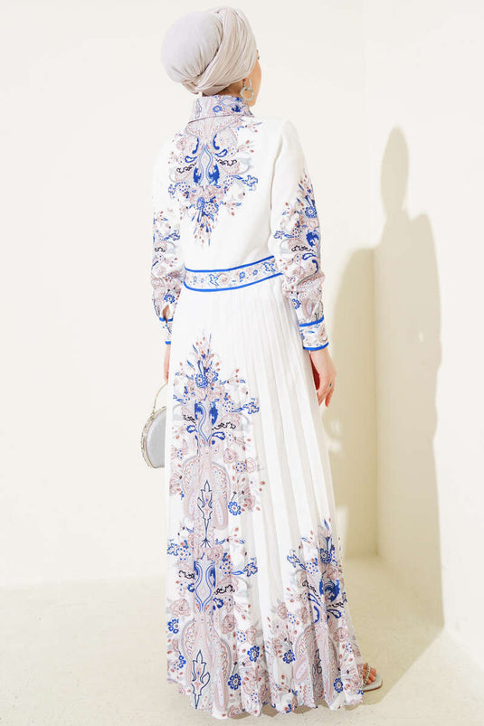 Authentic Pattern Skirt Pleated Dress White