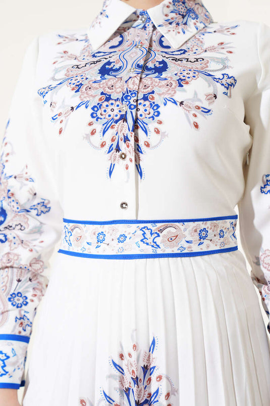 Robe plissée à motif authentique blanche