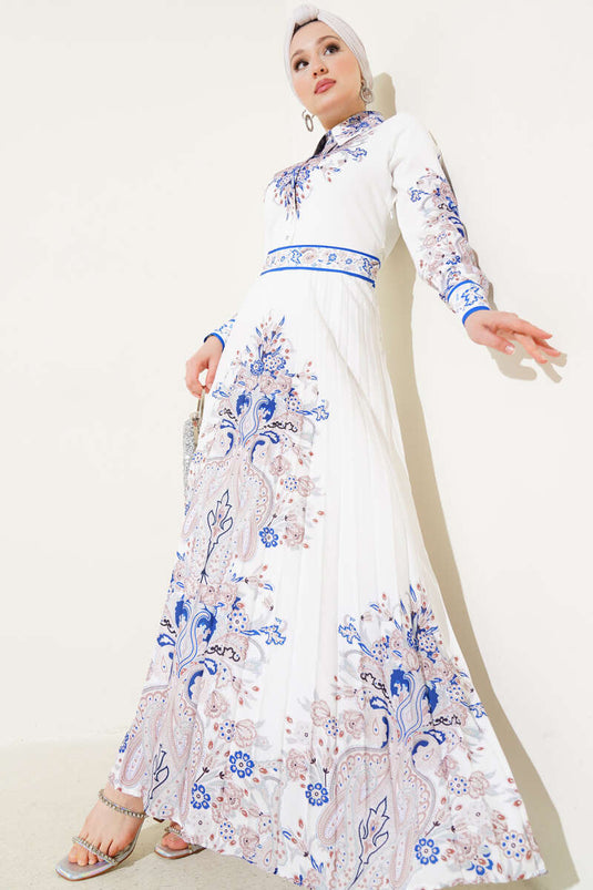 Robe plissée à motif authentique blanche