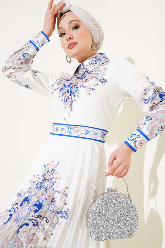 Authentic Pattern Skirt Pleated Dress White