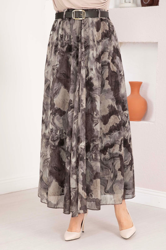 Authentic Pattern Belted Chiffon Skirt Mink