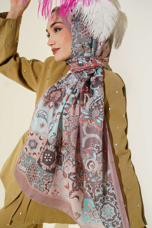 Châle floral authentique à motifs, couleur vison