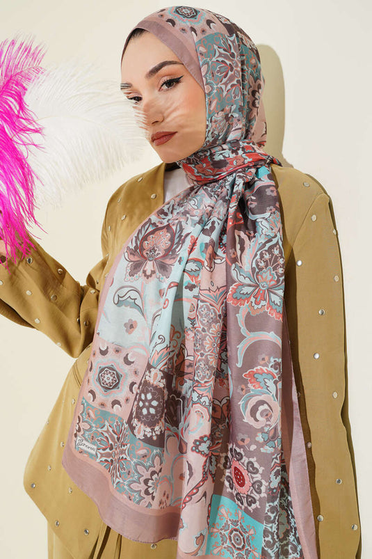 Châle floral authentique à motifs, couleur vison