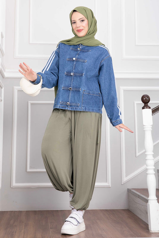 Vintage Jeansjacke Mit Knopfdetails Und Offenen Taschen Hellblau