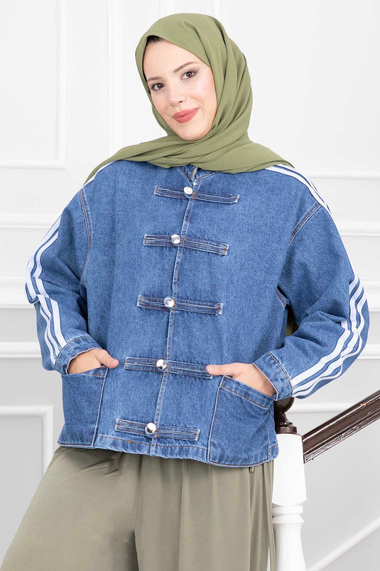 Vintage Jeansjacke Mit Knopfdetails Und Offenen Taschen Hellblau