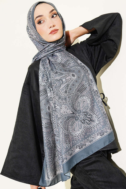 Vintage Patterned Shawl In Smoke Grey