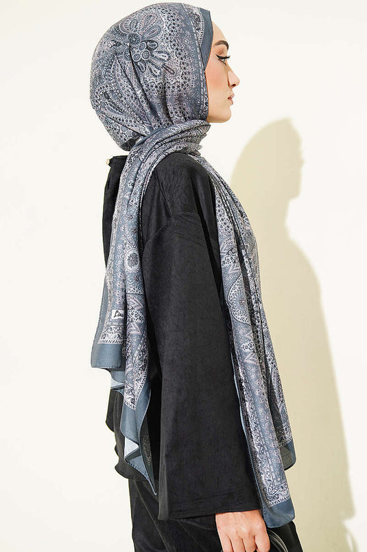 Vintage Patterned Shawl In Smoke Grey