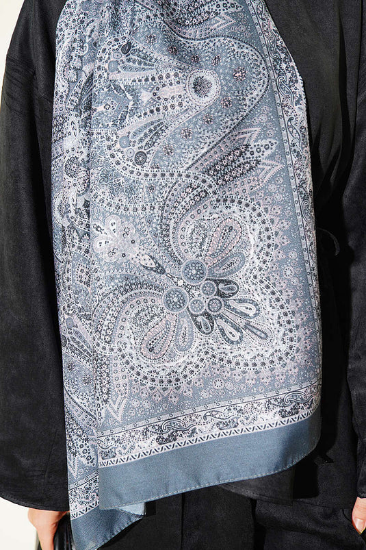Vintage Patterned Shawl In Smoke Grey