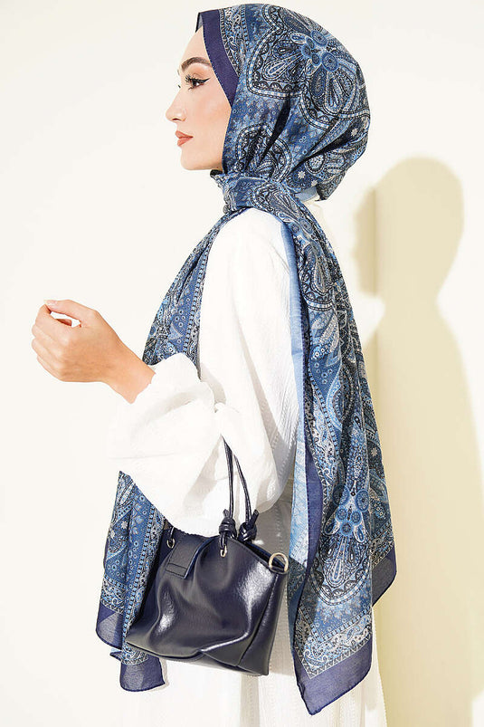Vintage Muster Schal In Marineblau