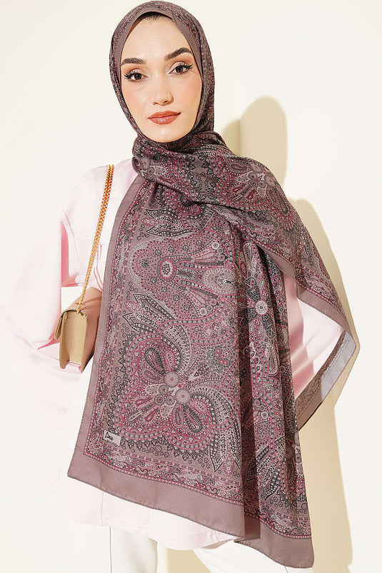 Vintage Patterned Shawl Black And Mink