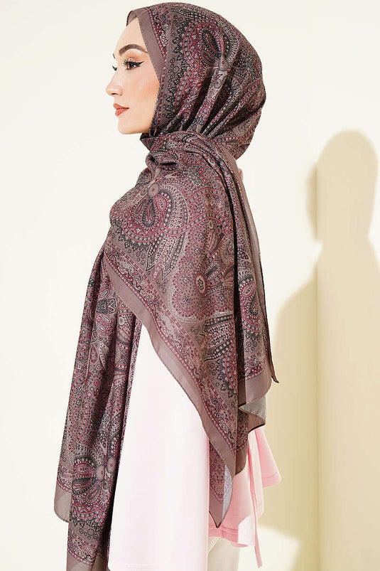 Vintage Patterned Shawl Black And Mink
