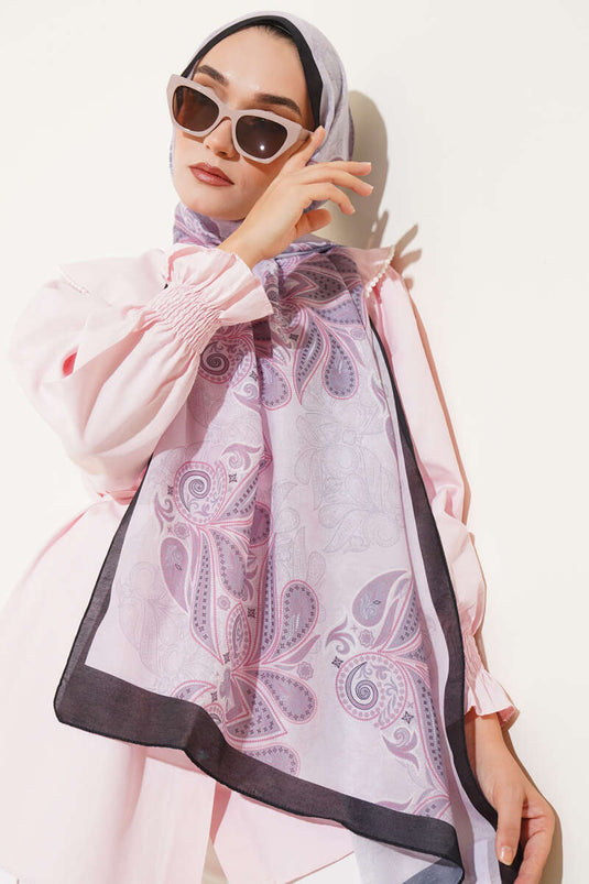 Otantik Yaprak Desen Şal Siyah Gri