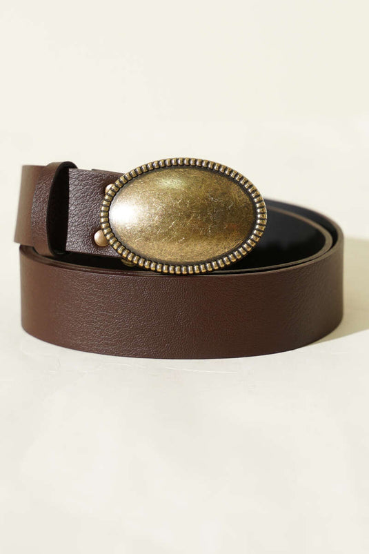 Brown Belt With Oval Antique Buckle