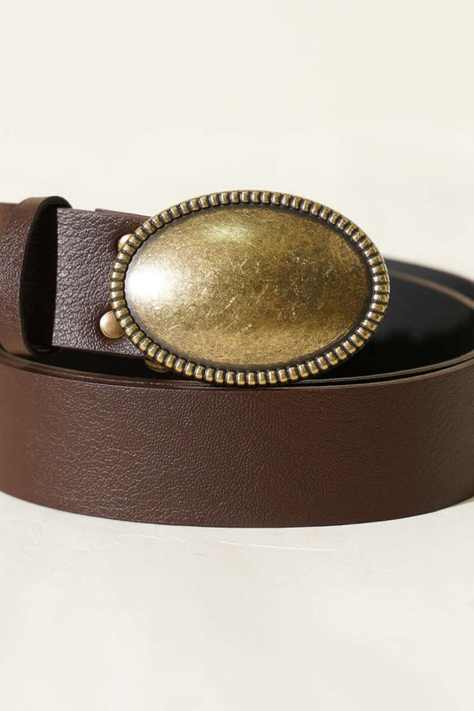 Brown Belt With Oval Antique Buckle