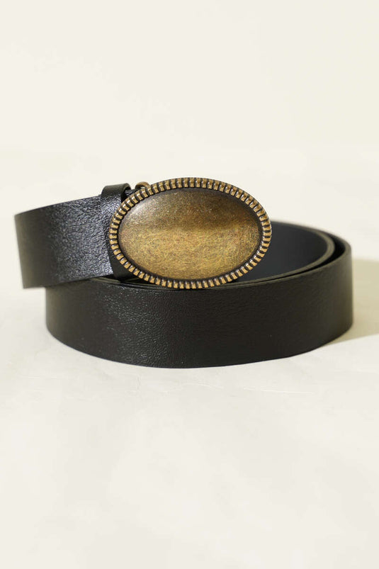 Ceinture ovale à boucle ancienne patinée noire