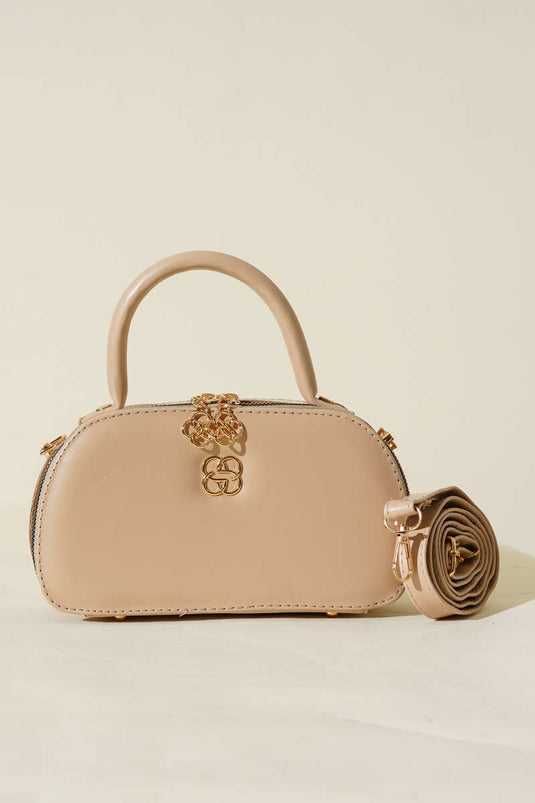 Oval Double Zipper Bag Beige