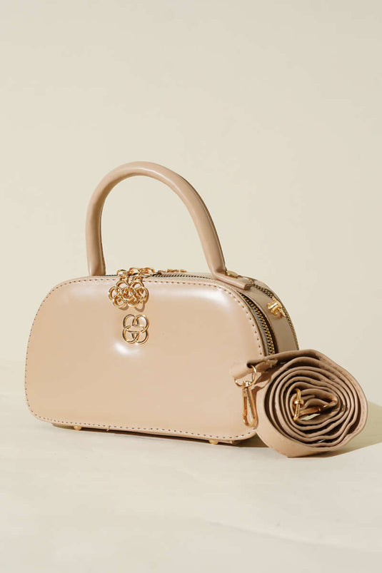 Sac ovale à double fermeture éclair beige