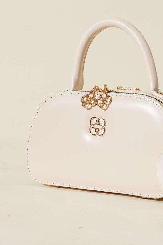 Sac ovale à double fermeture éclair, crème