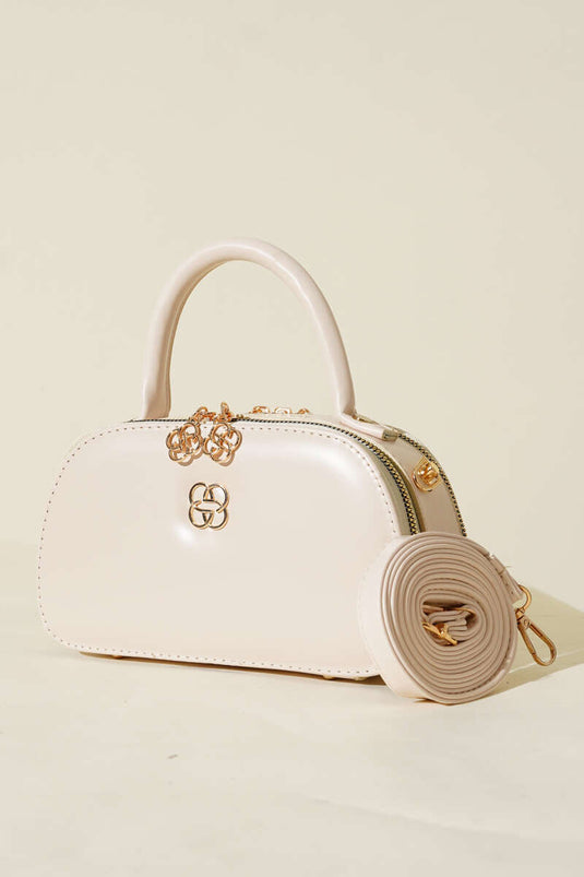 Sac ovale à double fermeture éclair, crème