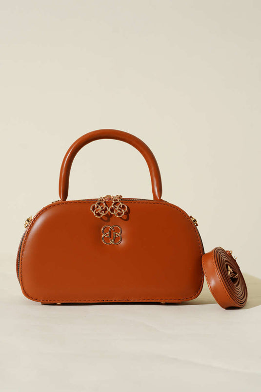 Oval Double Zipper Bag Tan