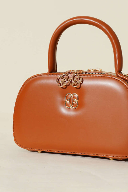 Oval Double Zipper Bag Tan