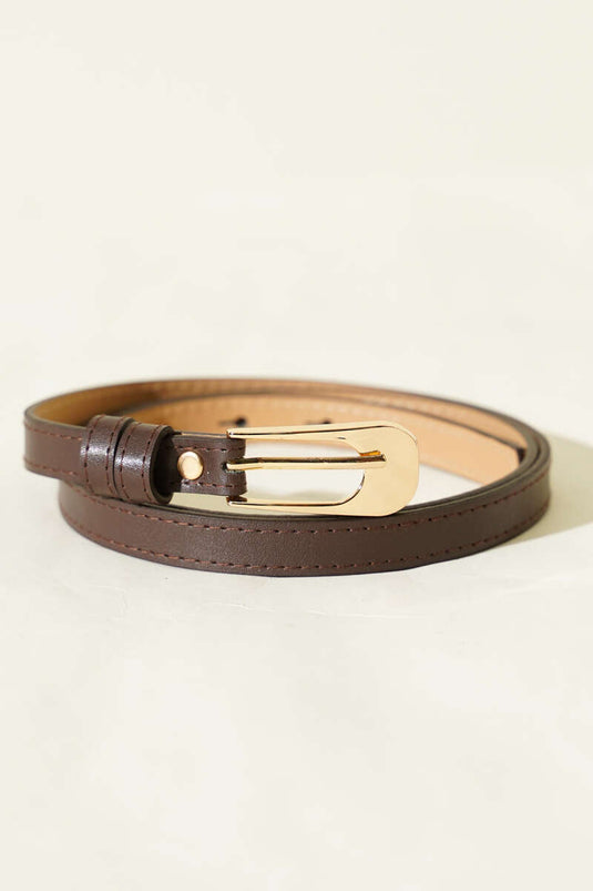 Ceinture fine ovale rectangulaire avec boucle marron