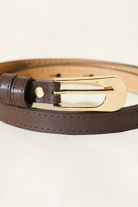 Ceinture fine ovale rectangulaire avec boucle marron