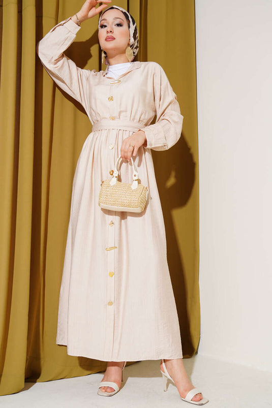 Oval Buttoned Dress Beige