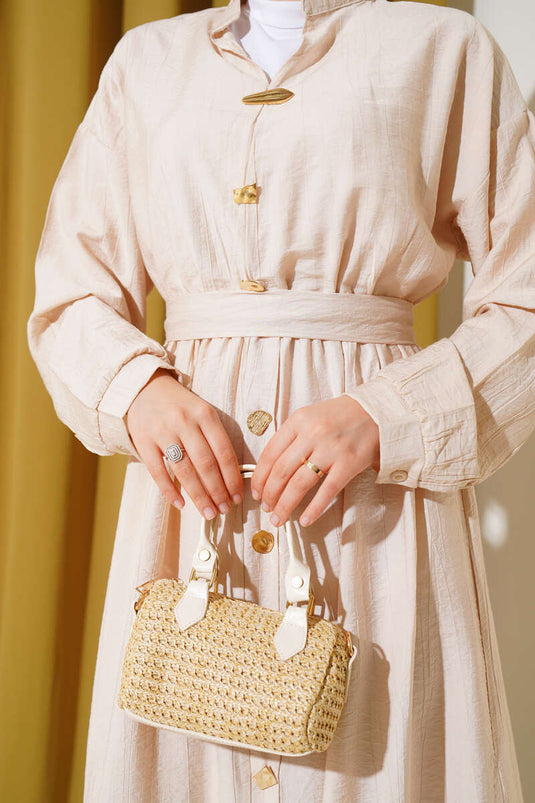 Oval Buttoned Dress Beige