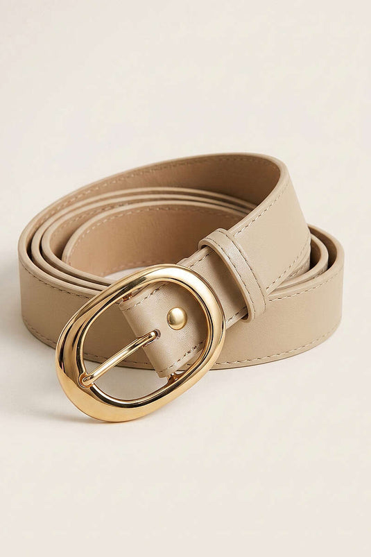 Beige Riem Met Ovalen Gouden Toka Details