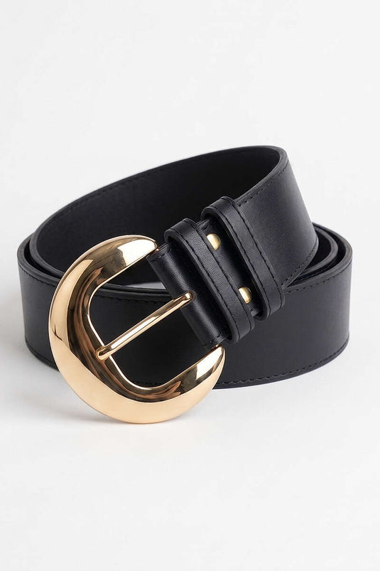 Oval Gold Buckle Belt Black
