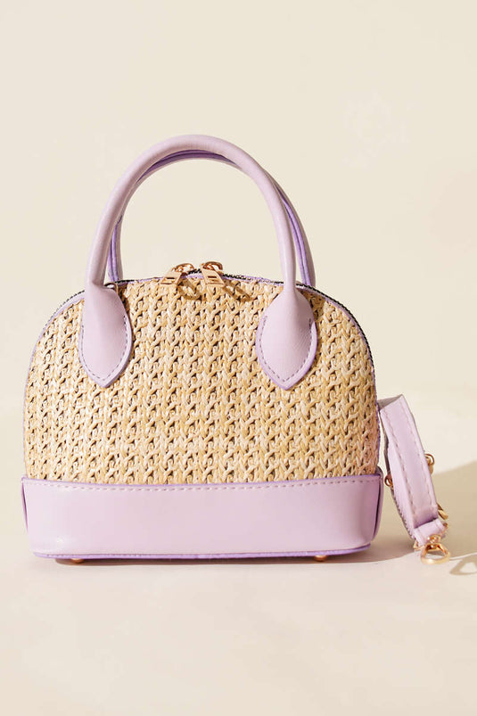 Oval Hasır Detaylı Çanta Lila