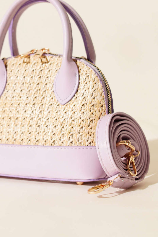 Oval Hasır Detaylı Çanta Lila