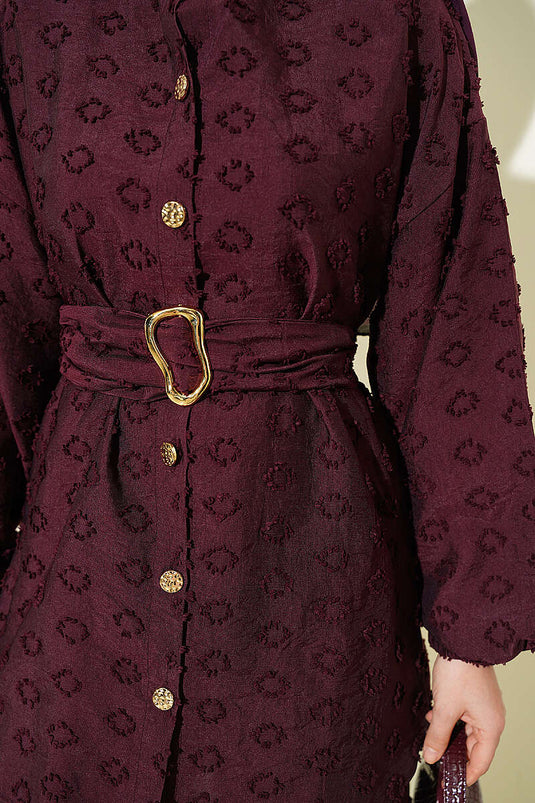 Ensemble double bordeaux avec ceinture et motif ovale en relief