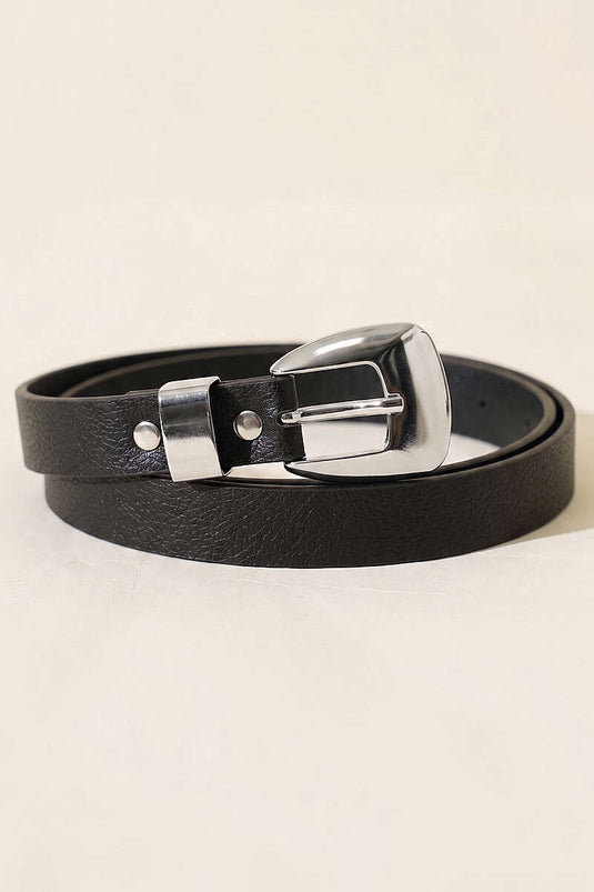 Ceinture à boucle carrée ovale noir argenté