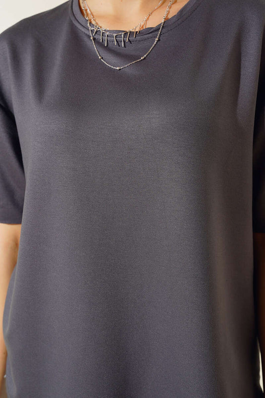 T-shirt à coupe ovale fumé