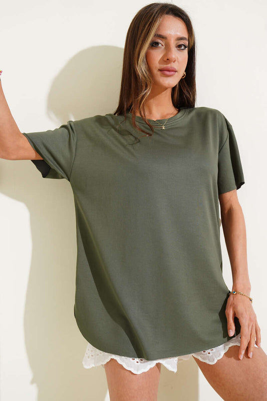 Oval Cut T-shirt Khaki