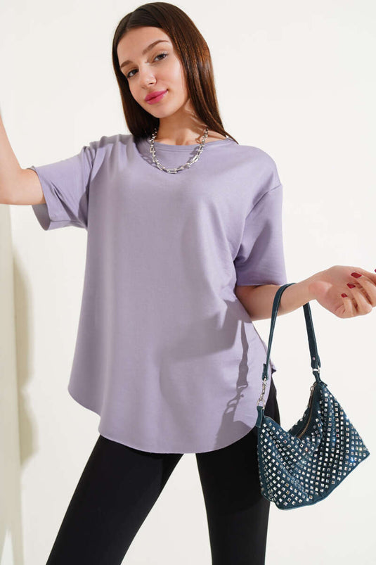 Oval geschnittenes T-Shirt, schiefergrau