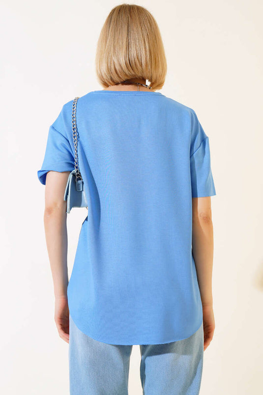 Oval Cut T-shirt Blue