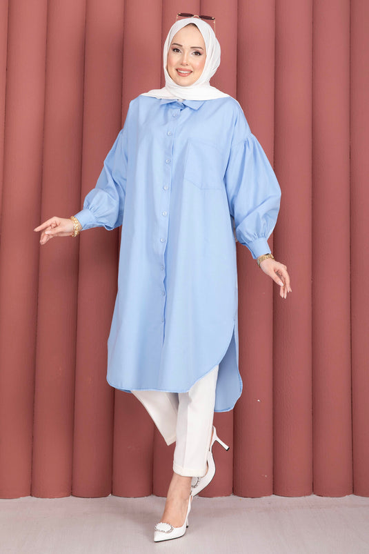 Oval Cut Modest Shirt Tunic Baby Blue
