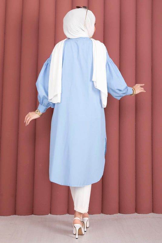 Tunique chemise modeste coupe ovale bleu bébé
