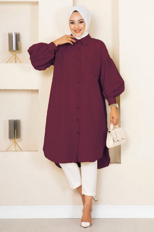 Oval geschnittene Kopftuchbluse Tunika Bordeaux