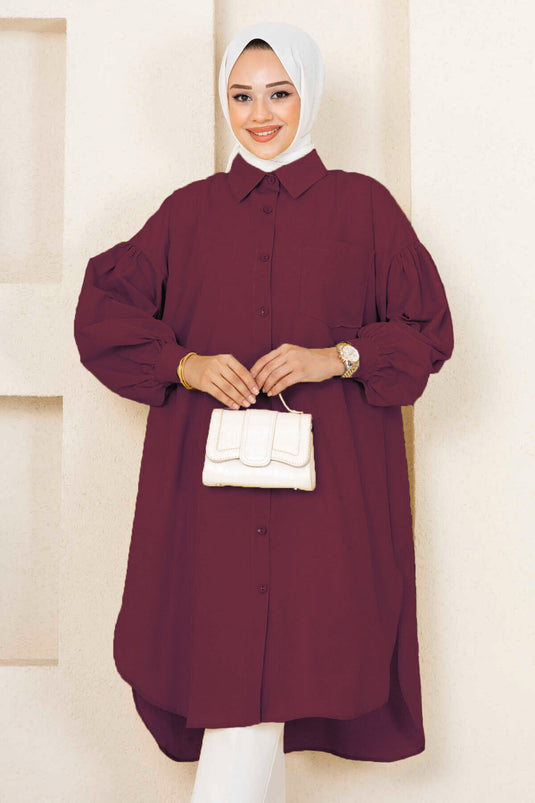 Oval geschnittene Kopftuchbluse Tunika Bordeaux