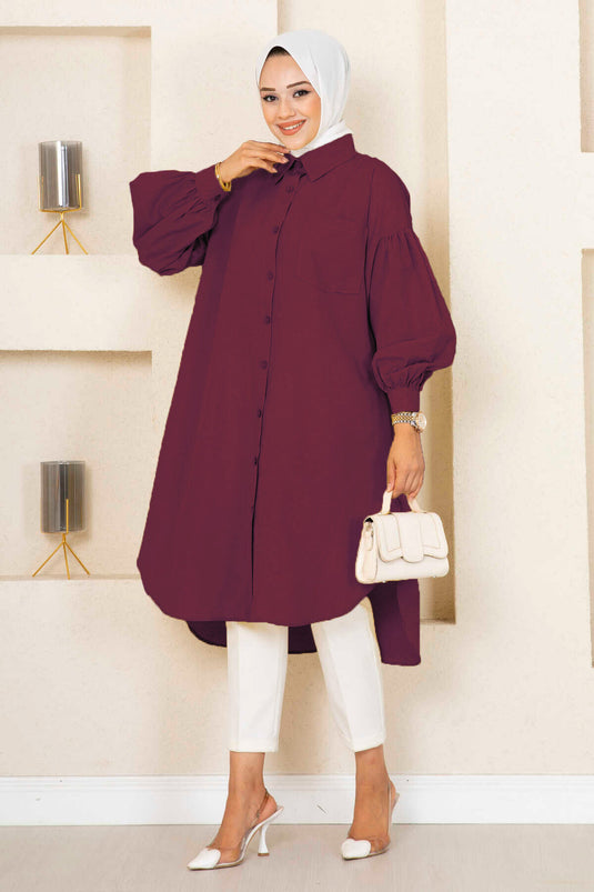 Oval geschnittene Kopftuchbluse Tunika Bordeaux