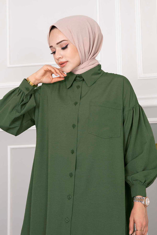 Oval Kesim Tesettür Gömlek Tunik Çimen Yeşili