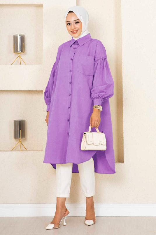 Oval Cut Hijab Shirt Tunic in Purple